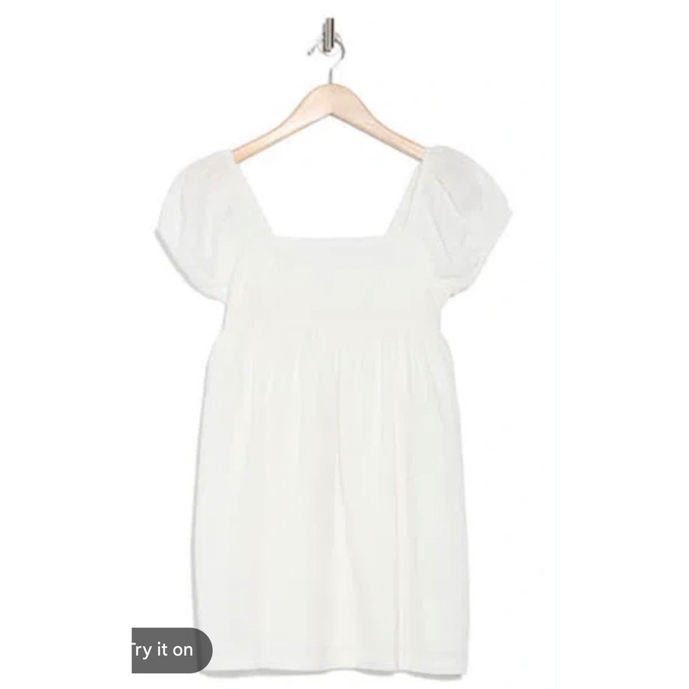 Abound Women White Cotton Puff Sleeve Babydoll Mini Dress Size  M